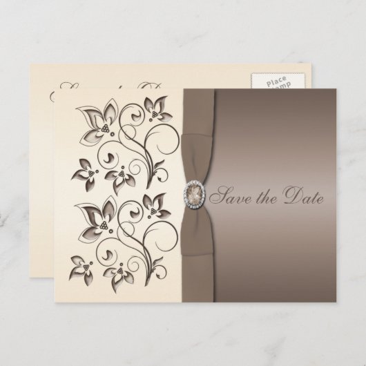 Mocha und Ivory Floral Save the Date Postkarte (Vorne/Hinten)