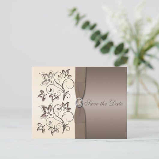 Mocha und Ivory Floral Save the Date Postkarte (Stehend Vorderseite)