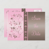 Mocha und Pink Floral Save the Date Postkarte (Vorne/Hinten)