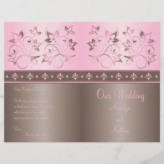 Mocha und Pink Floral Wedding Program (Vorderseite)