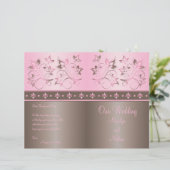 Mocha und Pink Floral Wedding Program (Stehend Vorderseite)