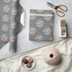 Mocha- und Teal-Abstrakt-Akzent-Mandala-Diamantfli Geschenkpapier