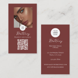 Mocha und weißes Schriftlogo QR-Code Foto Make-up Visitenkarte