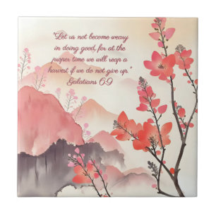 Mocha Verona Sunset Mountain Meadow Bible Verse Fliese