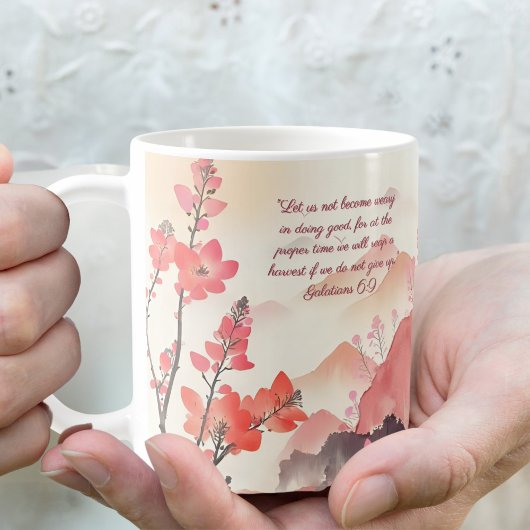Mocha Verona Sunset Mountain Meadow Bible Verse Kaffeetasse