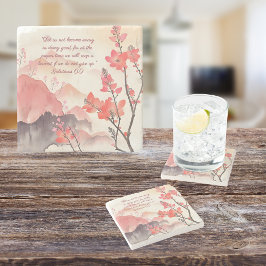 Mocha Verona Sunset Mountain Meadow Bible Verse Steinuntersetzer