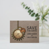 Mocha Vintag Clock Save the Date Postkarte (Stehend Vorderseite)
