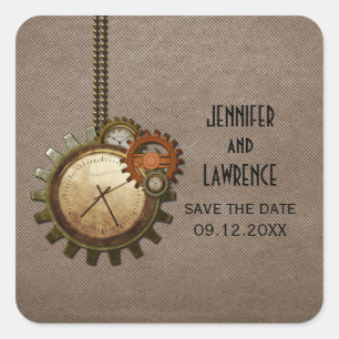 Mocha Vintage-Uhr Save-the-Date-Aufkleber Quadratischer Aufkleber