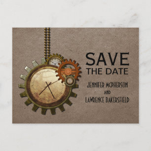 Mocha Vintage Uhr Save-the-Date-Postkarte Ankündigungspostkarte
