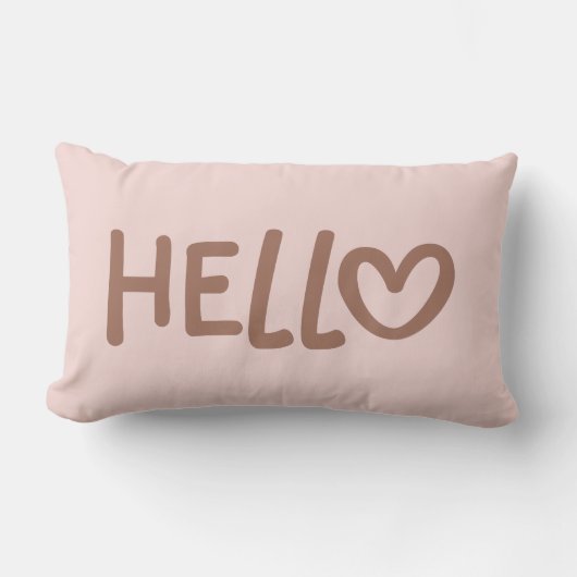 Mocha Whimsical Heart Typography Hello Lendenkissen (Vorderseite)