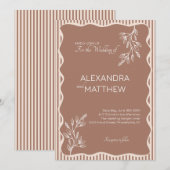 Mocha Whimsical Wavy Border Wedding Einladung (Vorne/Hinten)