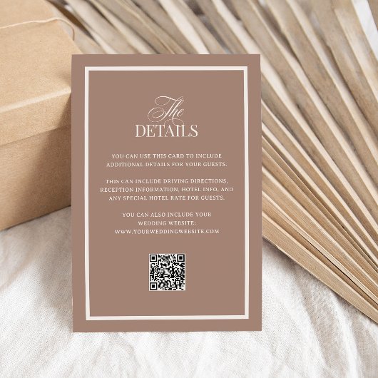 Mocha with Border | QR Code Wedding Guest Details Begleitkarte