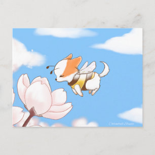 Mochi Bee Niedlich Welpe Riechen der Blume Sakura Postkarte