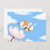 Mochi Bee Niedlich Welpe Riechen der Blume Sakura Postkarte (Vorne/Hinten)