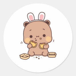 Mochi Brownie Bear und Baby Panda Runder Aufkleber