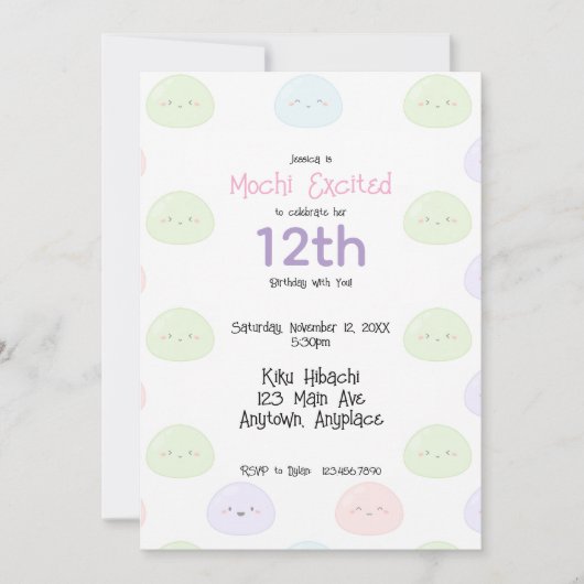 Mochi Excited to Celebrate Birthday Invitation Einladung (Vorderseite)