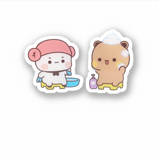 Mochi Panda und Brownie Bären genießen das Bad Aufkleber (Vorderseite)