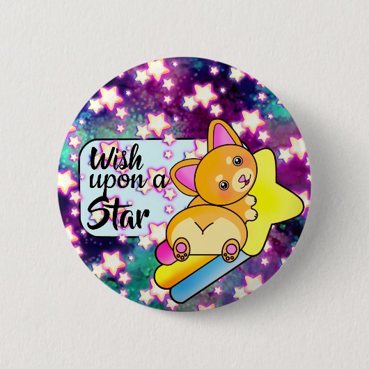 Möchten Sie ein Star Niedlich Baby Corgi in Galaxy Button (Vorderseite)