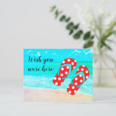 Möchten Sie hier sind Red Flip Flops Beach Urlaub Postkarte (Stehend Vorderseite)