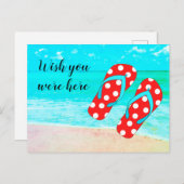 Möchten Sie hier sind Red Flip Flops Beach Urlaub Postkarte (Vorne/Hinten)