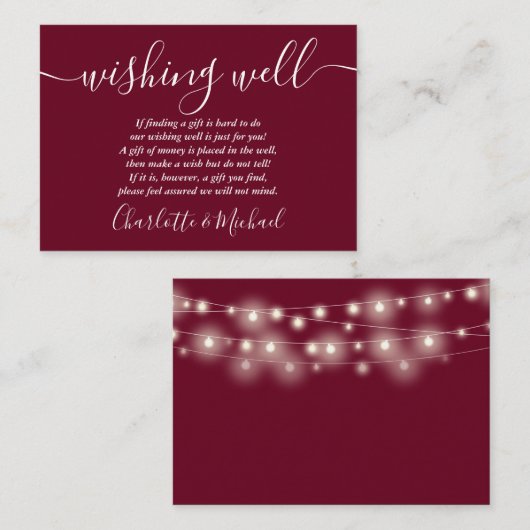 Möchtest Well String Lights Burgundy Wedding Begleitkarte (Vorne/Hinten)