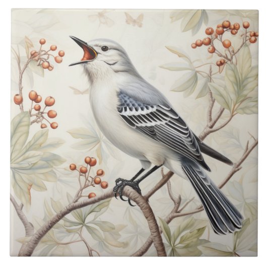 Mockingbird Tile - Illustration der grauen Natur Fliese (Vorderseite)