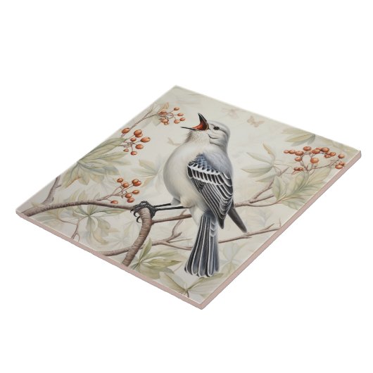 Mockingbird Tile - Illustration der grauen Natur Fliese (Seite)