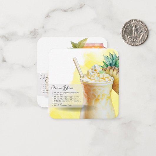 Mocktail Peach Bellini & Piña Colada Gastgeschenk Mitteilungskarte (Vorderseite/Rückseite Beispiel)