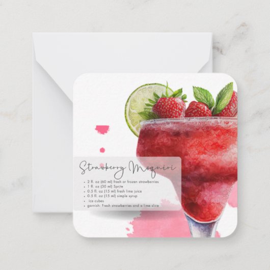 Mocktail Recipe Strawberry Daiquiri Gastgeschenk Mitteilungskarte (Rückseite)