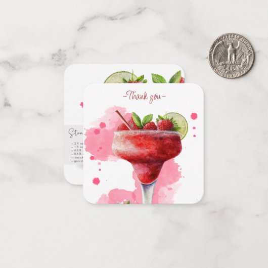 Mocktail Recipe Strawberry Daiquiri Gastgeschenk Mitteilungskarte (Vorderseite/Rückseite Beispiel)