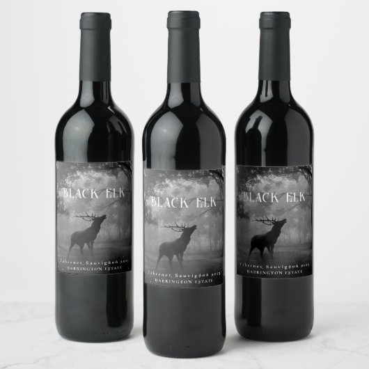 Mockup Black Elk Forest Custom Wine Labels Weinetikett (Flaschen)