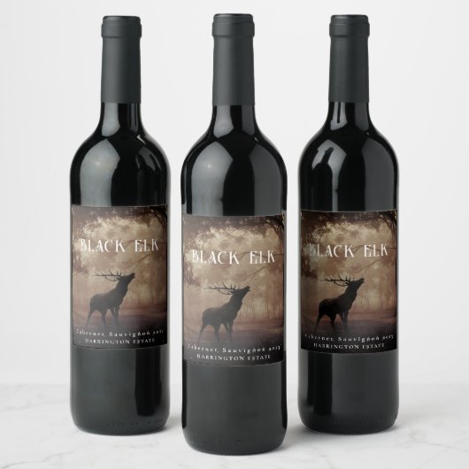 Mockup Black Elk Forest Custom Wine Labels Weinetikett (Flaschen)