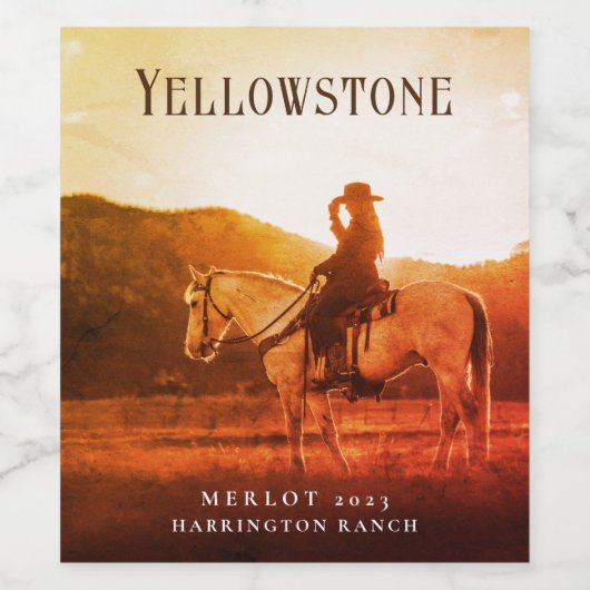 Mockup Cowboy, Pferd, Sunset Custom Wine Labels Weinetikett (Einzelnes Label)