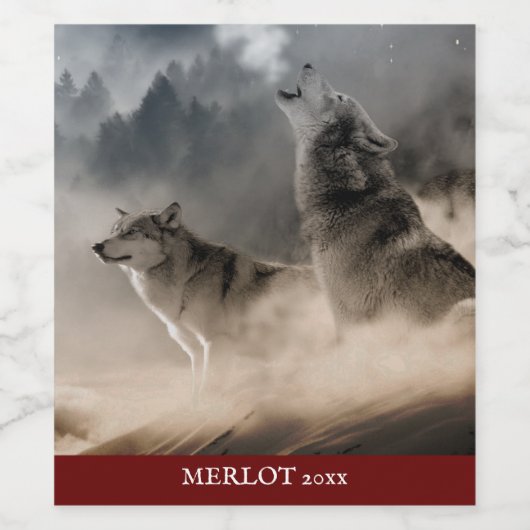 Mockup Elegante Wolf Custom Wine Label Weinetikett (Einzelnes Label)