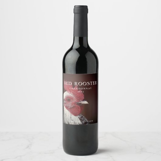 Mockup Simple Red Rooster Custom Wine Labels Weinetikett (Vorderseite)