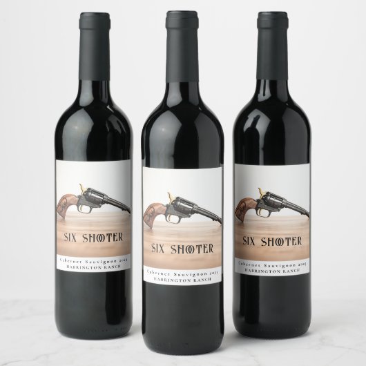 Mockup Six Shooter Custom Wine Labels Weinetikett (Flaschen)