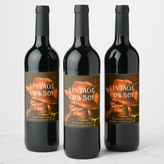 Mockup Vintag Cowboy Western Rustikale Weinetikett (Flaschen)