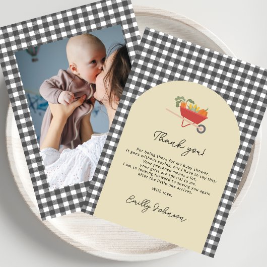 MoCountry Rustic Gray Gingham Baby Shower Dankeskarte