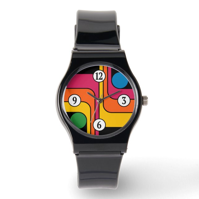 Mod 1970er Retro-Stil Geometrisches Design Armbanduhr (Vorderseite)