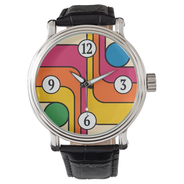Mod 1970er Retro-Stil Geometrisches Design Armbanduhr (Vorderseite)