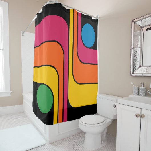 Mod 1970er Retro-Stil Geometrisches Design Duschvorhang (Beispiel)