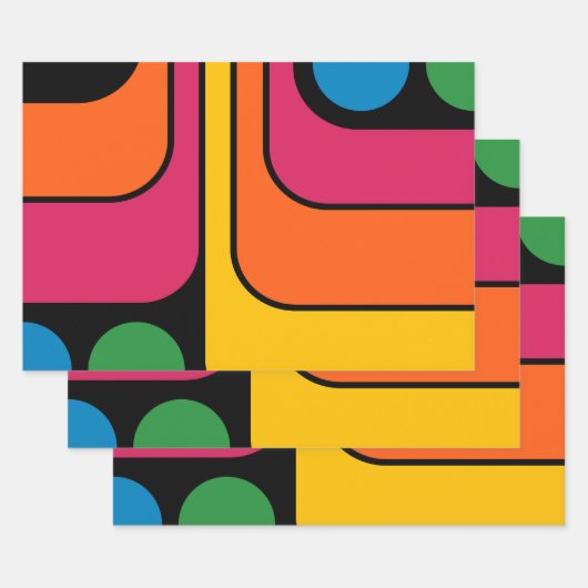 Mod 1970er Retro-Stil Geometrisches Design Geschenkpapier Set (Set)