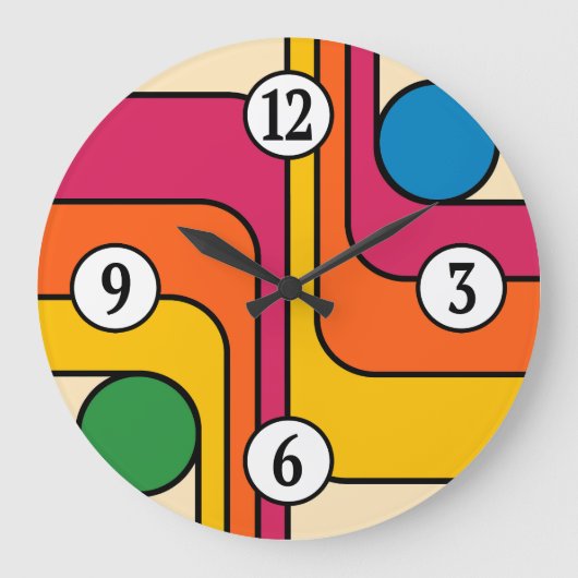 Mod 1970er Retro-Stil Geometrisches Design Große Wanduhr (Vorderseite)