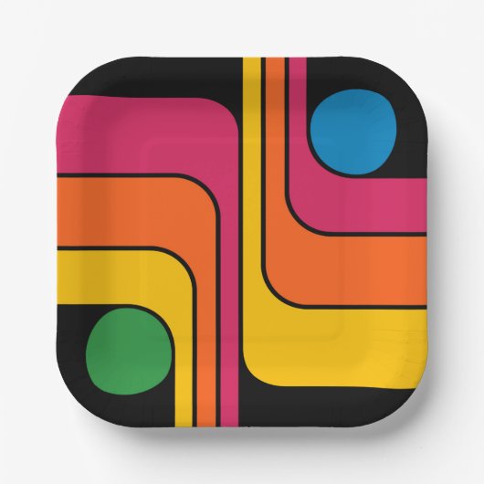 Mod 1970er Retro-Stil Geometrisches Design Pappteller (Vorderseite)