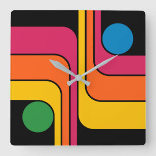 Mod 1970er Retro-Stil Geometrisches Design Quadratische Wanduhr