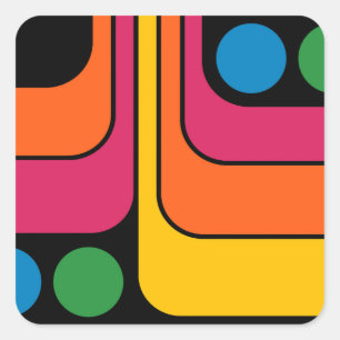 Mod 1970er Retro-Stil Geometrisches Design Quadratischer Aufkleber