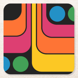 Mod 1970er Retro-Stil Geometrisches Design Rechteckiger Pappuntersetzer