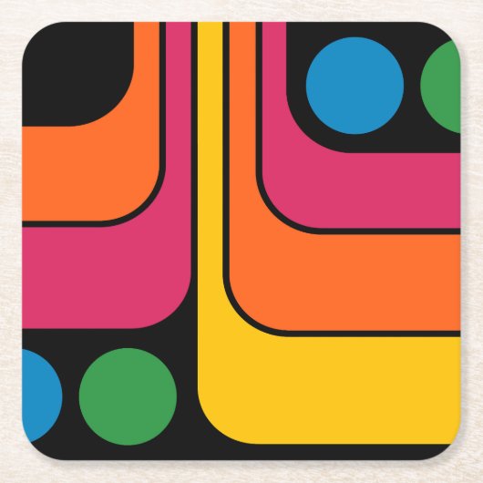 Mod 1970er Retro-Stil Geometrisches Design Rechteckiger Pappuntersetzer (Vorderseite)