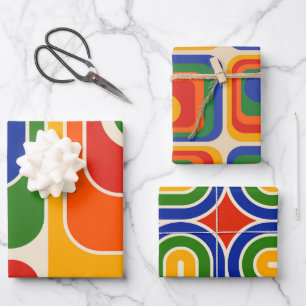 Mod 1970s Retro Style Geometric Design Geschenkpapier Set