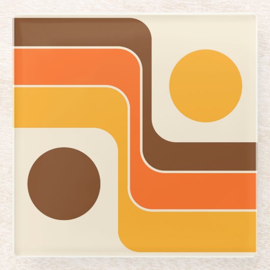 Mod 1970s Retro Style Geometric Design Glasuntersetzer (Vorderseite)